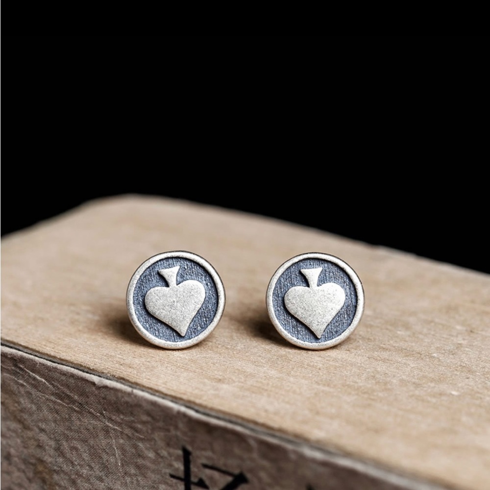 Halloween Sterling Silver S925 Poker Spades Ear Studs